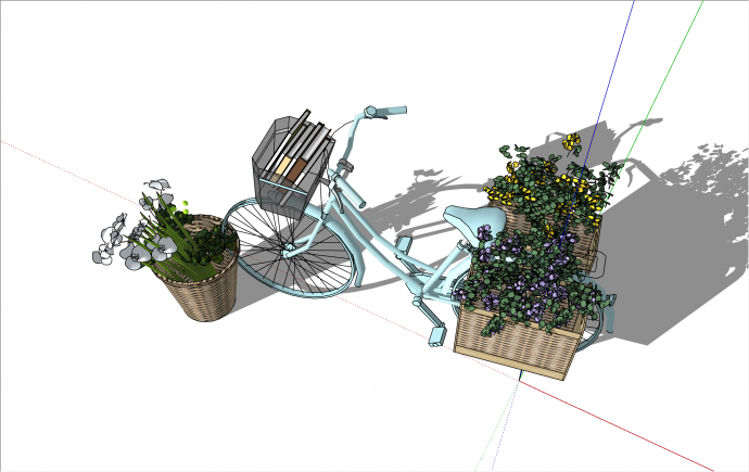 园艺现代风格单车及车篮小品su模型_图1