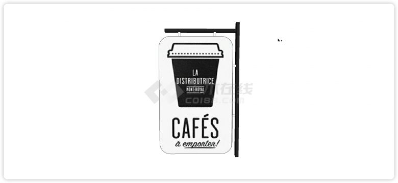 黑白风格咖啡店招牌现代商业街小品su模型-图一