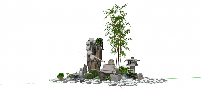 新中式庭院流水景观小品su模型_图1