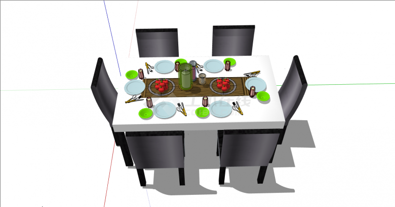 现代六人位黑白餐桌椅组合su模型-图二