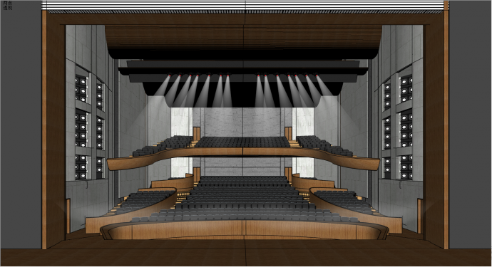 双层的带探照灯的音乐厅会议报告厅su模型_图1