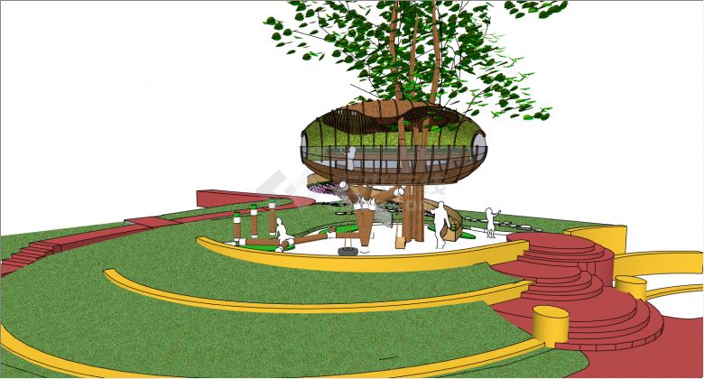 现代创意木结构儿童树屋su模型-图二