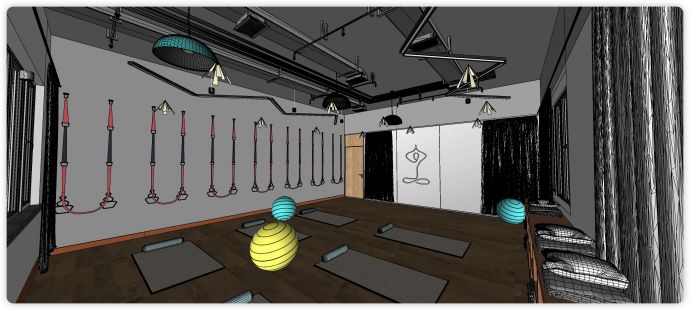 拉绳瑜伽垫舞蹈音体室su模型_图1