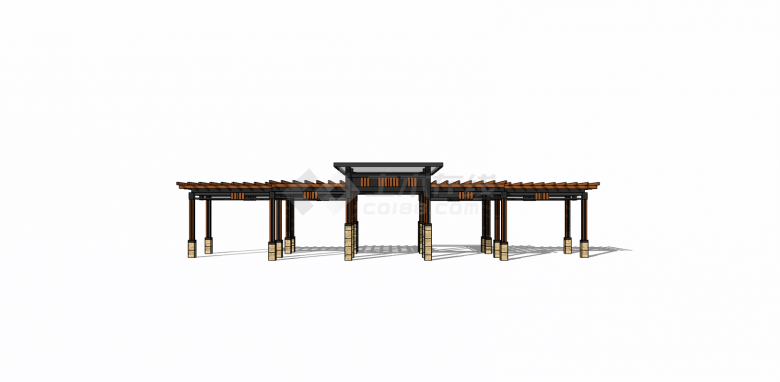 新中式传统木质玻璃顶廊架su模型-图二