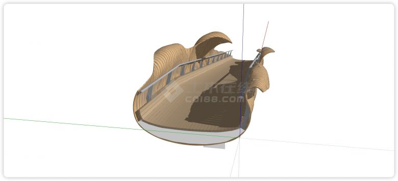 木片结构波浪形围栏景观桥su模型-图二