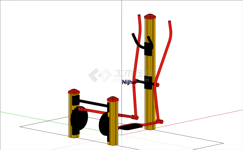 木质和钢制箱结合走路踏步机su模型-图二
