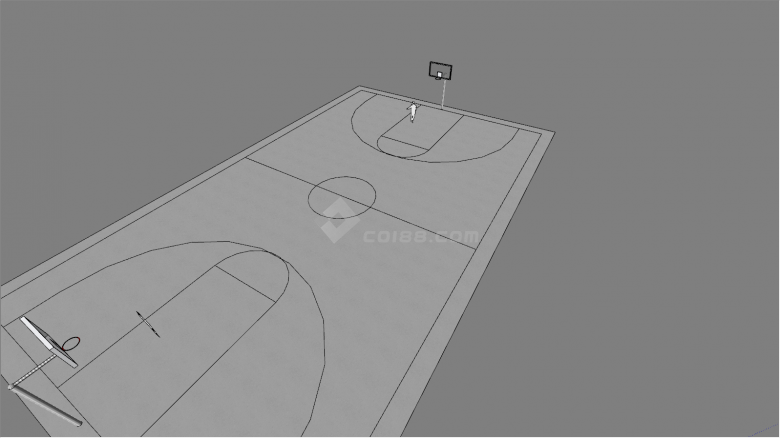 带篮球框的篮球场su模型-图二