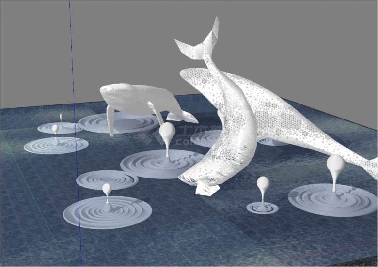 现代鲸鱼水景雕塑建筑su模型-图二