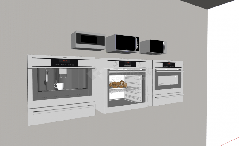 银色咖啡机烤箱厨房电器SU模型-图二