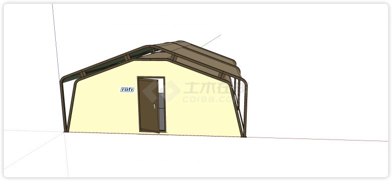 双坡屋顶钢结构露营帐篷su模型-图二