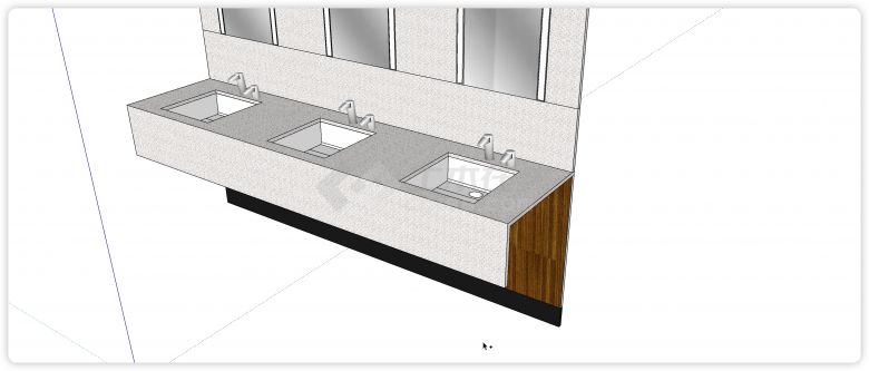 三个台下盆洗手台公共卫生间su模型-图二
