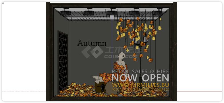 秋天落叶橙色模特橱窗su模型-图二