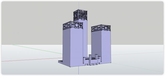 三高低柱体建筑su模型H示意_图1
