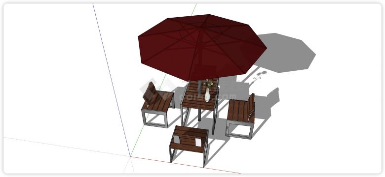 胡桃木短靠背室外桌椅su模型-图二