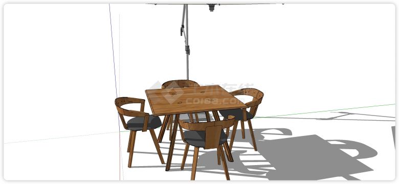 红木靠背椅小方桌室外桌椅su模型-图一