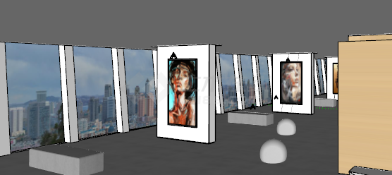 带人物画带镜子文化展厅su模型-图二