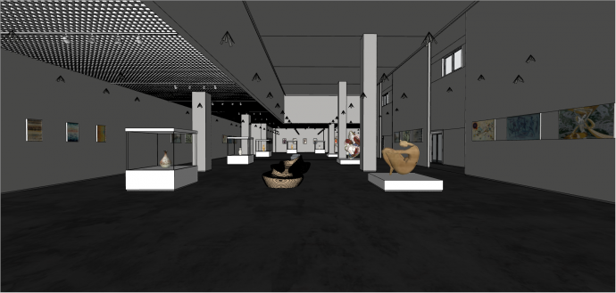 现代多元素文化展厅su模型_图1