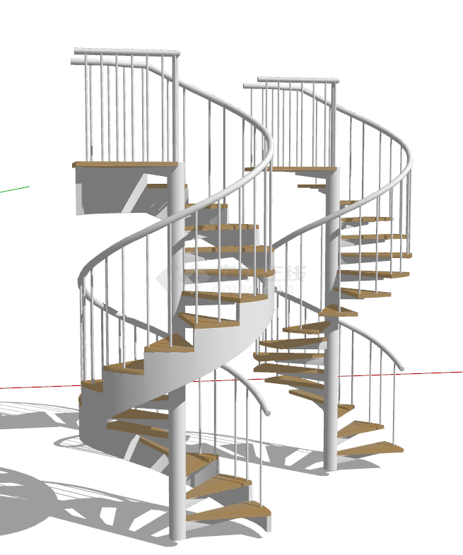 白色简约木质旋转楼梯su模型-图二