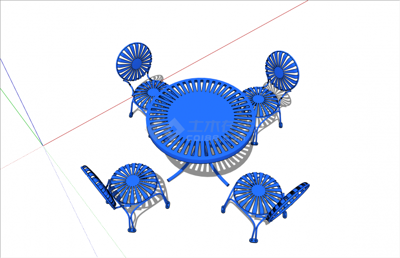 现代铁艺蓝色镂空室外桌椅su模型-图二
