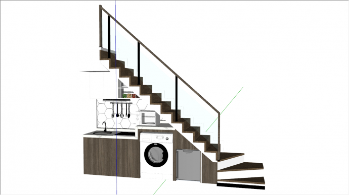 带洗衣机现代风格楼梯su模型_图1