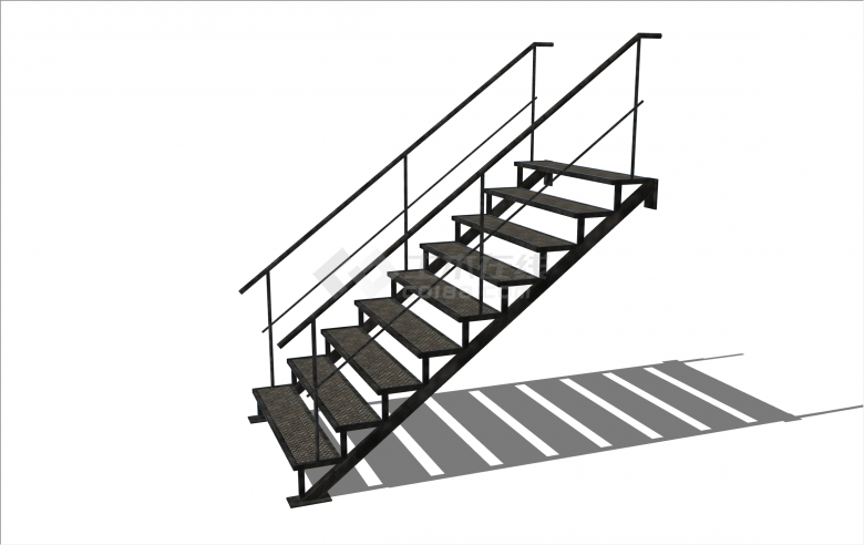 经典黑色钢架现代楼梯su模型-图二