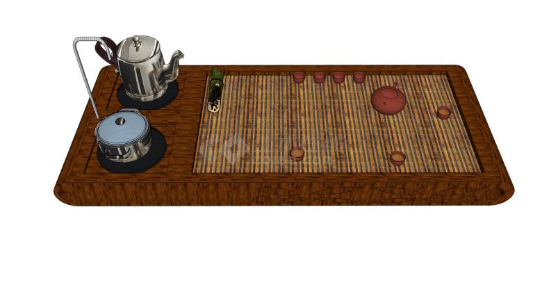 带电热煮茶器竹片面板茶几su模型-图一