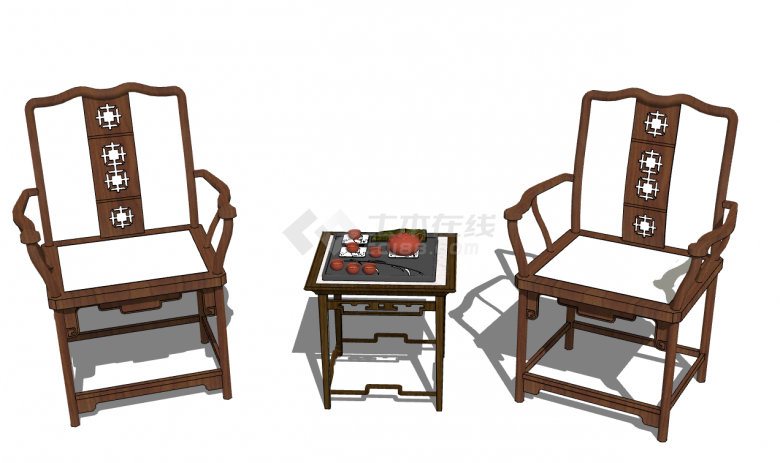 一整套的桌椅加茶具的的su模型-图一