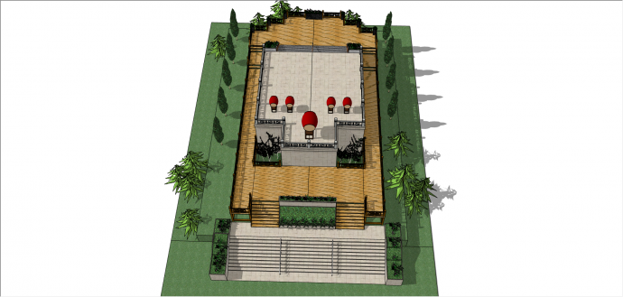 中式复古观景台建筑su模型_图1