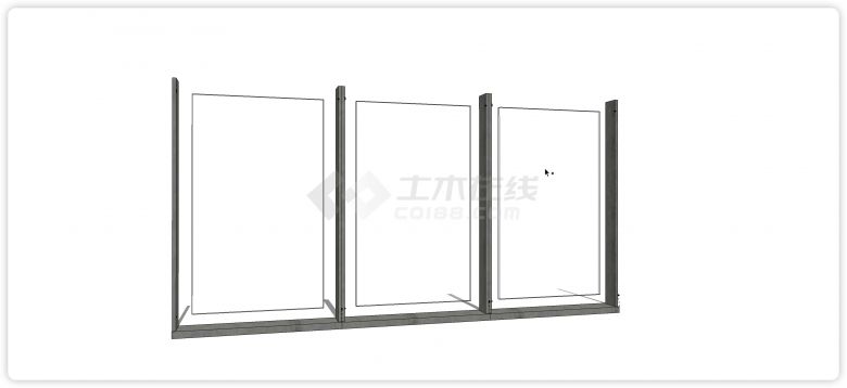 钢材方条结构三段玻璃栏杆su模型-图一