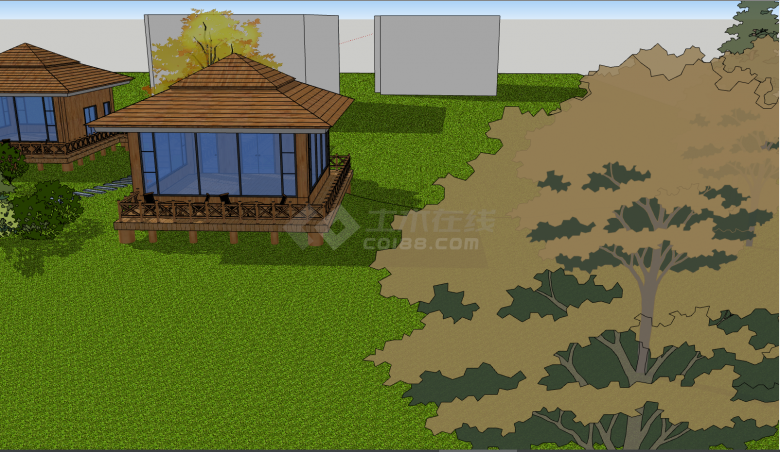 环境优美的带有木质的亭子的参考庭院 su模型-图二