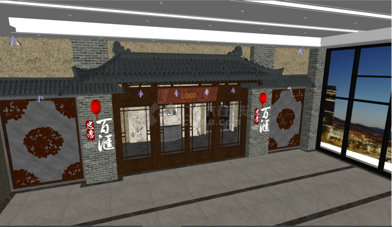 带有中式建筑的美观的店面门头SU模型 -图二