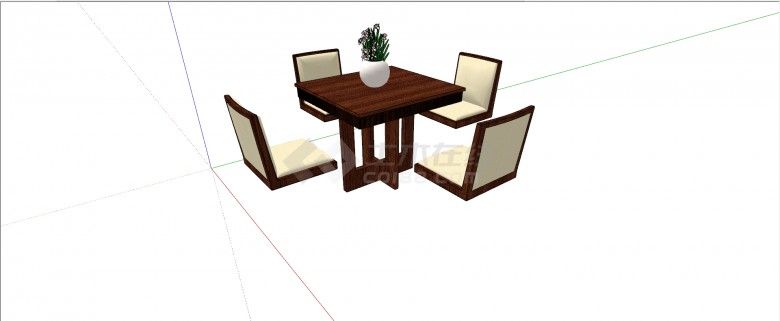 新中式正方形木质条纹四人餐桌组合su模型-图一