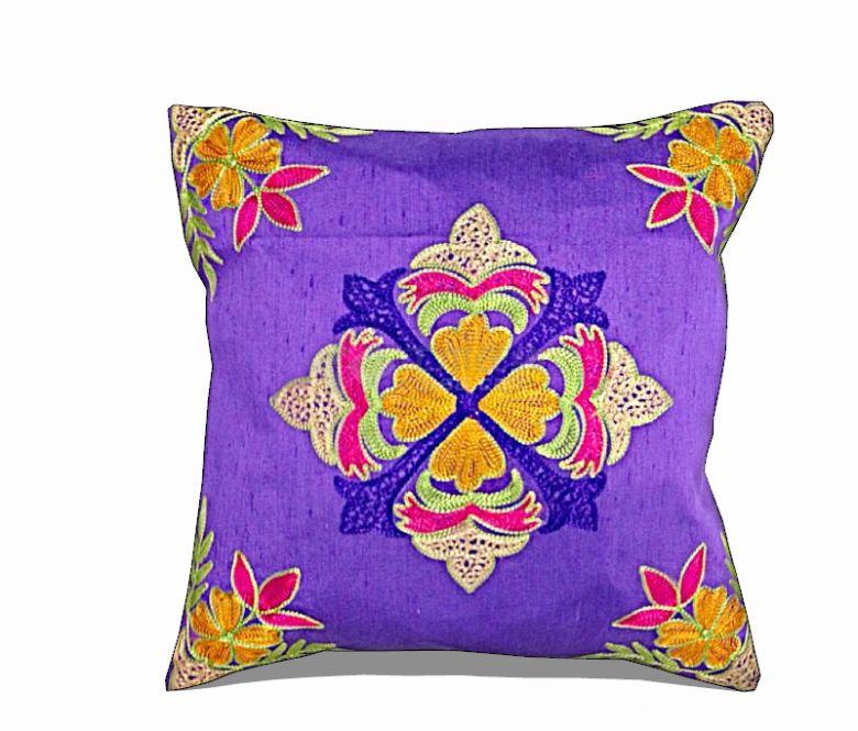 现代紫色刺绣花纹靠枕饰品su模型-图一