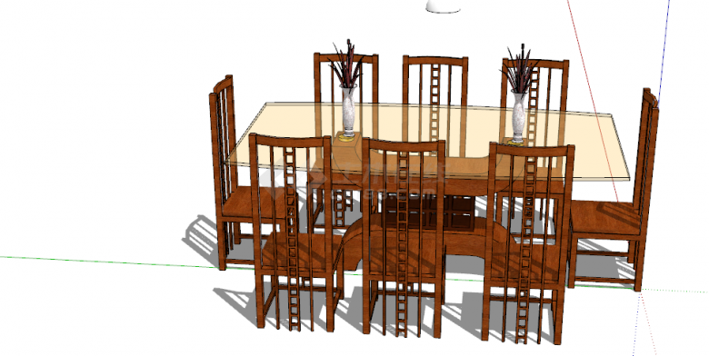 木制褐色经典新中式餐桌组合 su模型-图一
