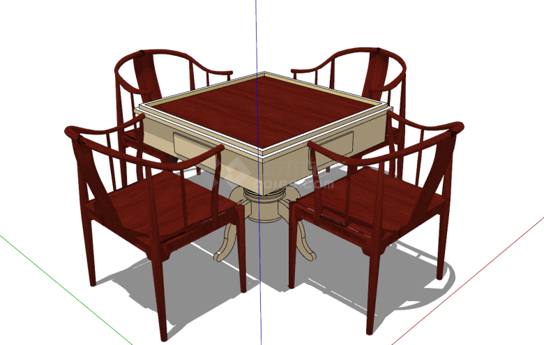 新中式红木四方餐桌组合su模型-图一