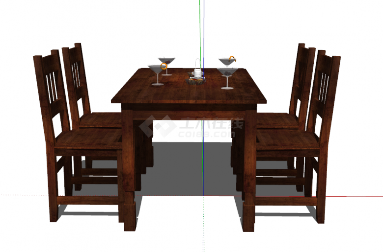 新中式长条四人餐桌组合su模型-图二