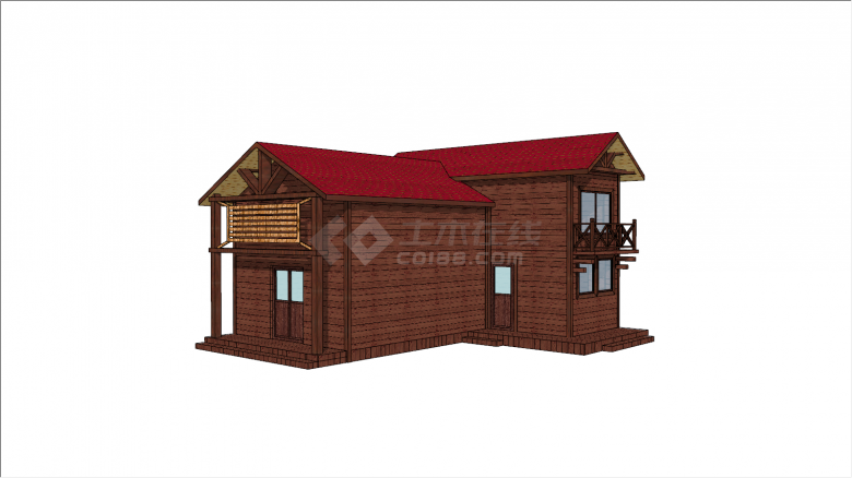 红顶带阳台小木屋su模型-图一