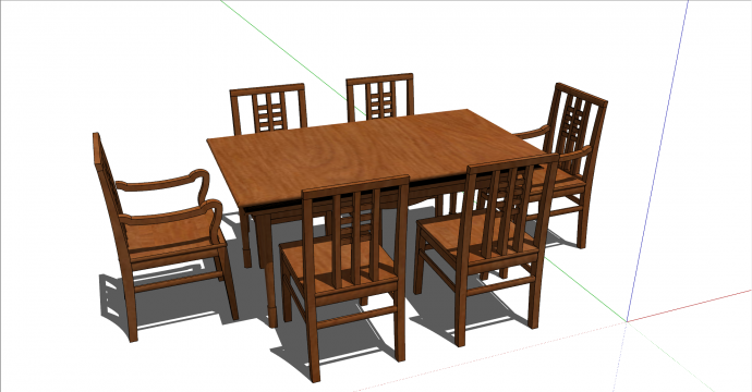 带六个椅子的木制家庭餐桌su模型_图1