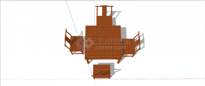 新中式正方形棕色纯木花纹餐桌组合su模型-图二