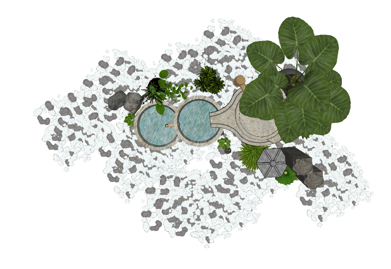带绿植的石磨流水景观 su模型-图二