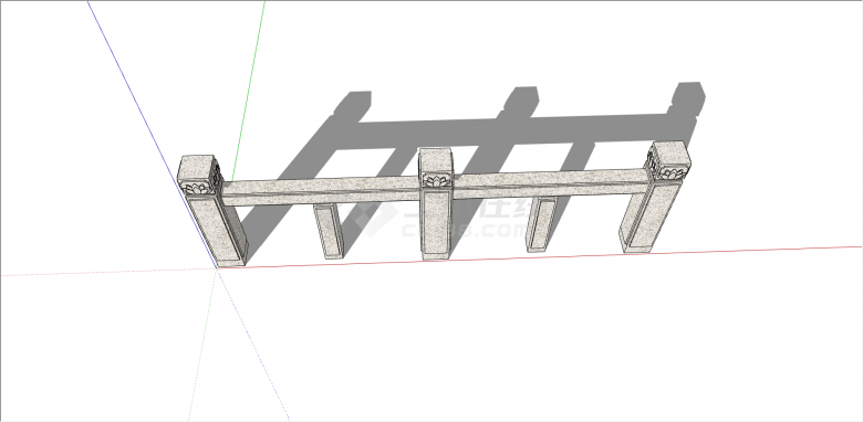 中式石制方形柱栏杆 su模型-图二