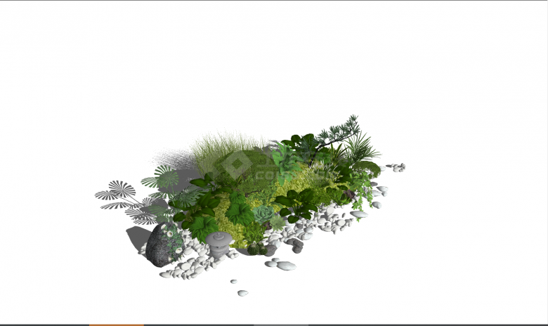 带有鹅卵石的茂密的新中式灌木丛su模型-图二
