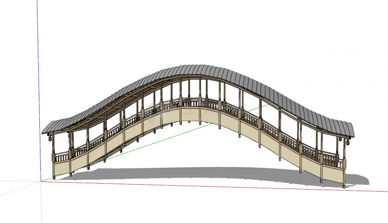 中式木制简单廊桥su模型-图二