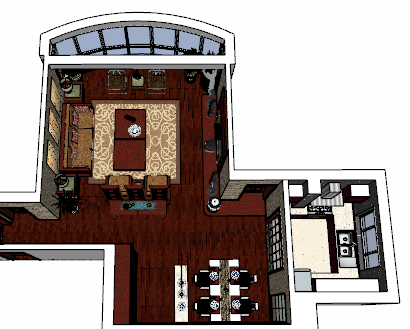 棕色带拱形客厅公寓su模型_图1