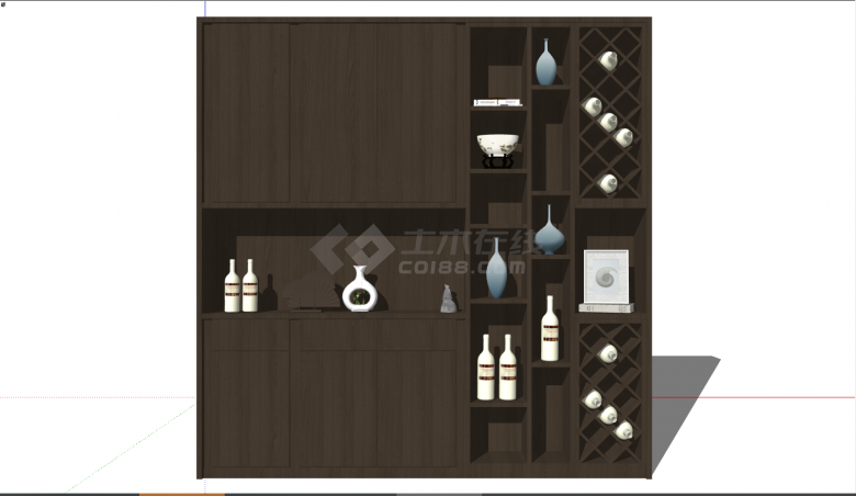 一款棕色的简约的酒柜 su模型-图二