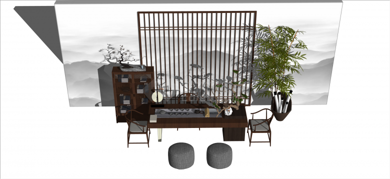 新中式古典桌椅家具合集su模型-图二