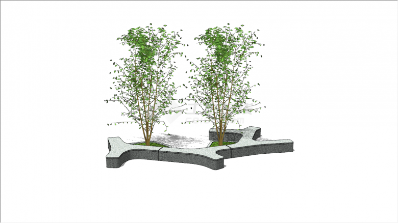 创意坐凳三张带树木su模型-图二