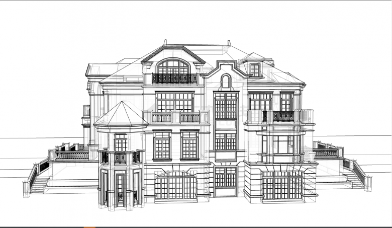 双拼连接简约别墅建筑su模型-图一