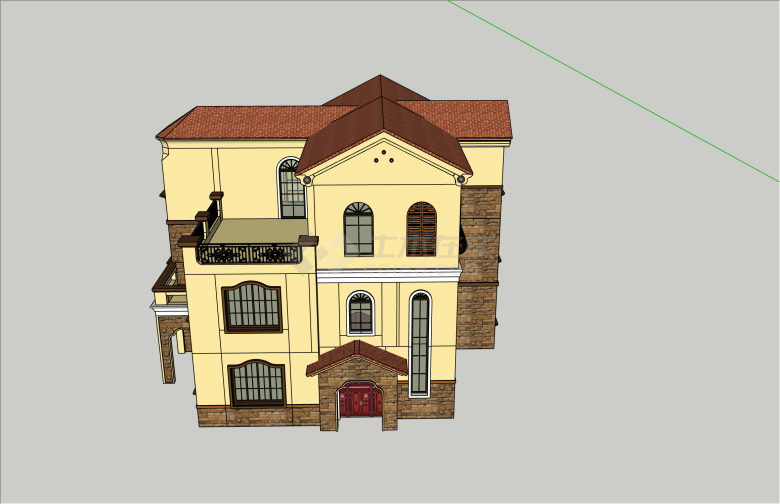 独特多层西班牙别墅B户型su模型-图一