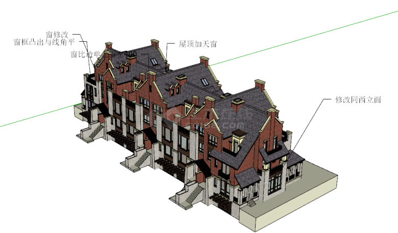 美式恢弘华丽联排别墅su模型-图一